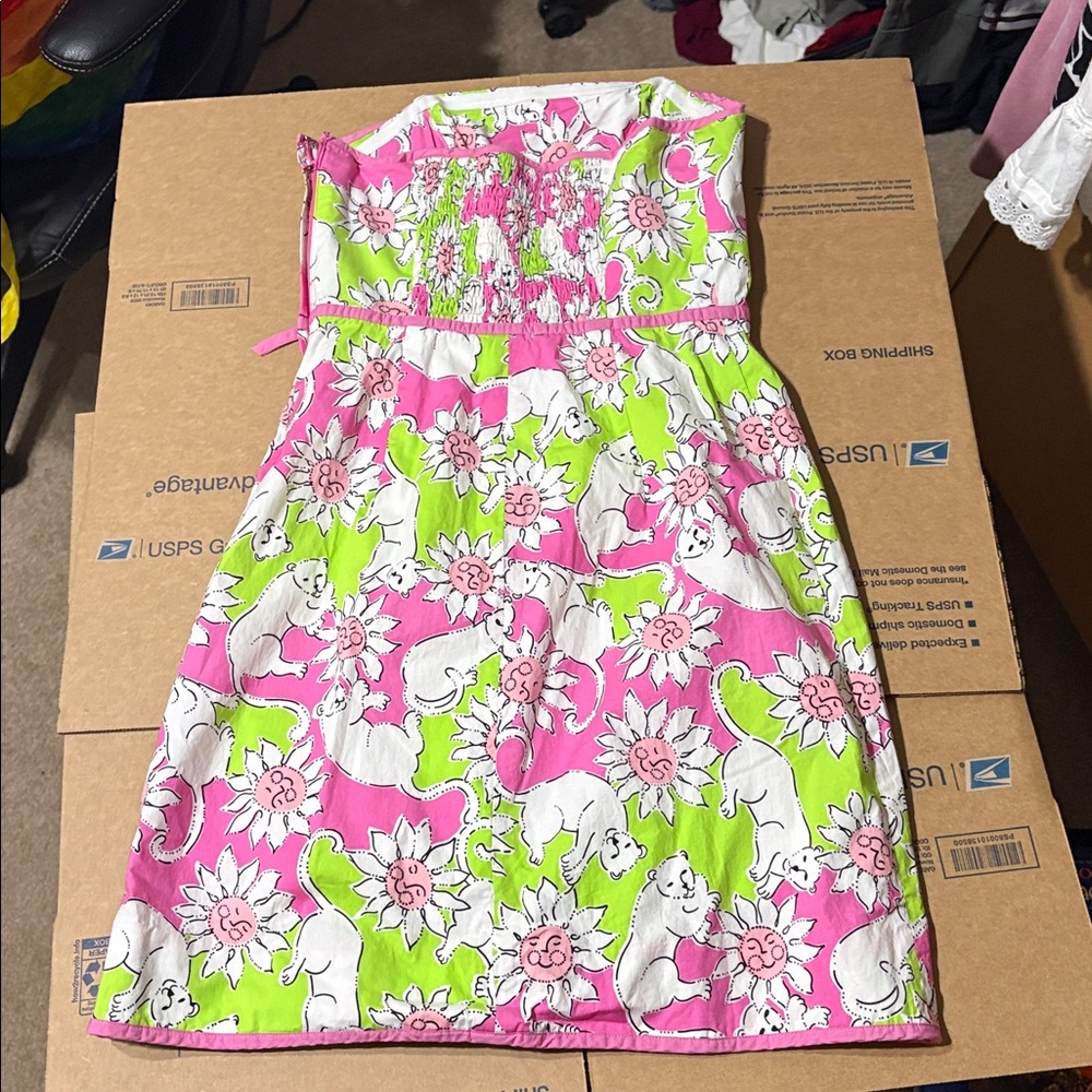 Lilly Pulitzer vintage 90s white label size 2 strapless mini dress french fried - Picture 10 of 12